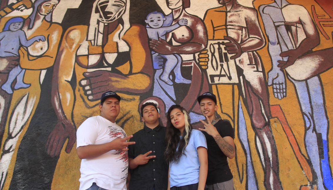 Members of urban rap group Radio Tepito Sound System (L-R) Cesar Cova, Daniel Cruz, Arianna Ramos and Adan Romero In Mexico City, Mexico, May 30, 2017. EFE/Mario Guzman
