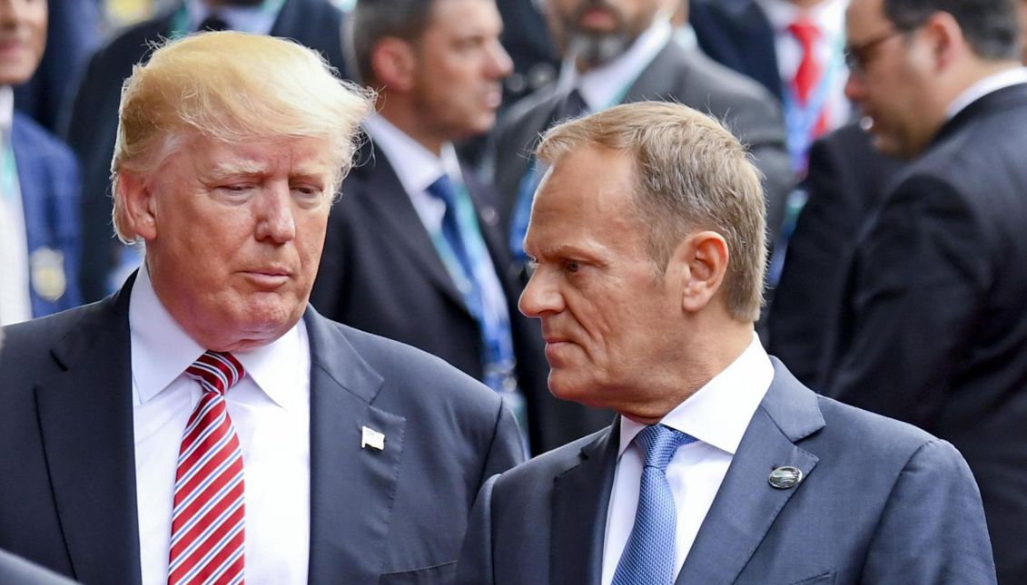 Donald Trump and Donald Tusk speaking at the G7 Summit in Taormina, Italy, on May 26, 2017. EPA/CIRO FUSCO
