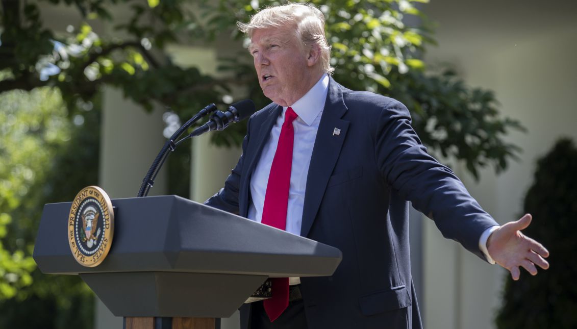 US President Donald J. Trump announces that the US is withdrawing from the Paris climate accord during a Rose Garden event at the White House in Washington, DC, USA, 01 June 2017. EPA/SHAWN THEW