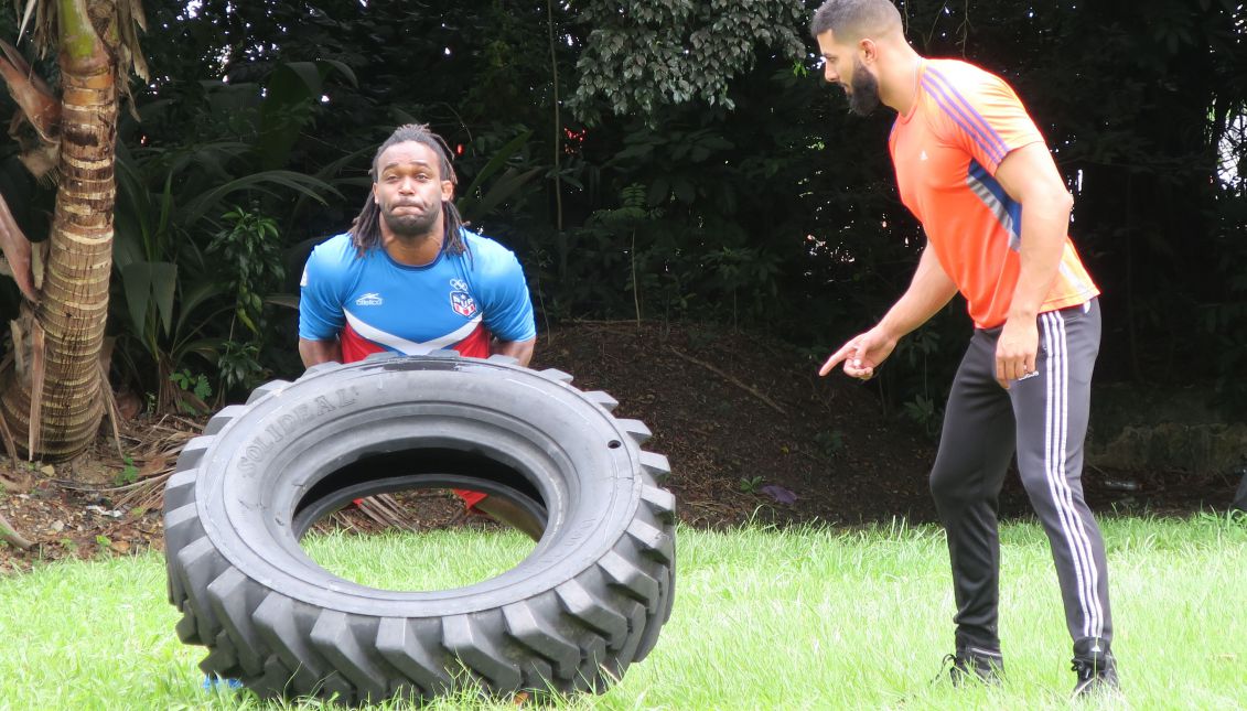 Puerto Rican Olympic wrestler Jaime Espinal (L), during a training session in San Juan, Puerto Rico. EFE/Jorge J. Muñiz
