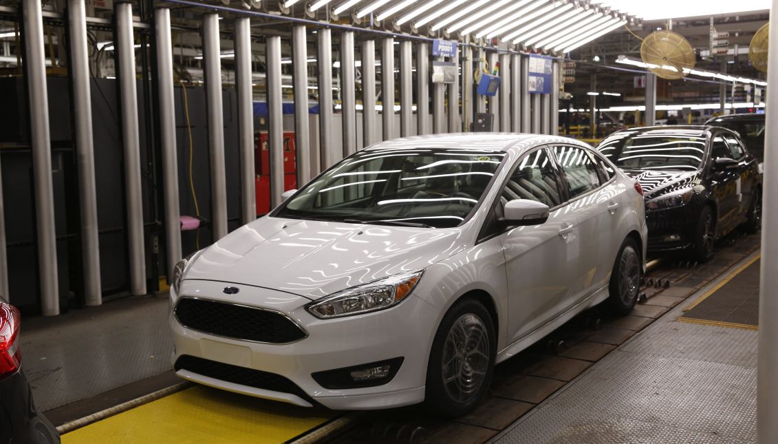 File photo dated Jan. 7, 2015 showing a Ford Focus, at a factory in Flat Rock, Michigan, United States. EFE/JEFF KOWALSKY
