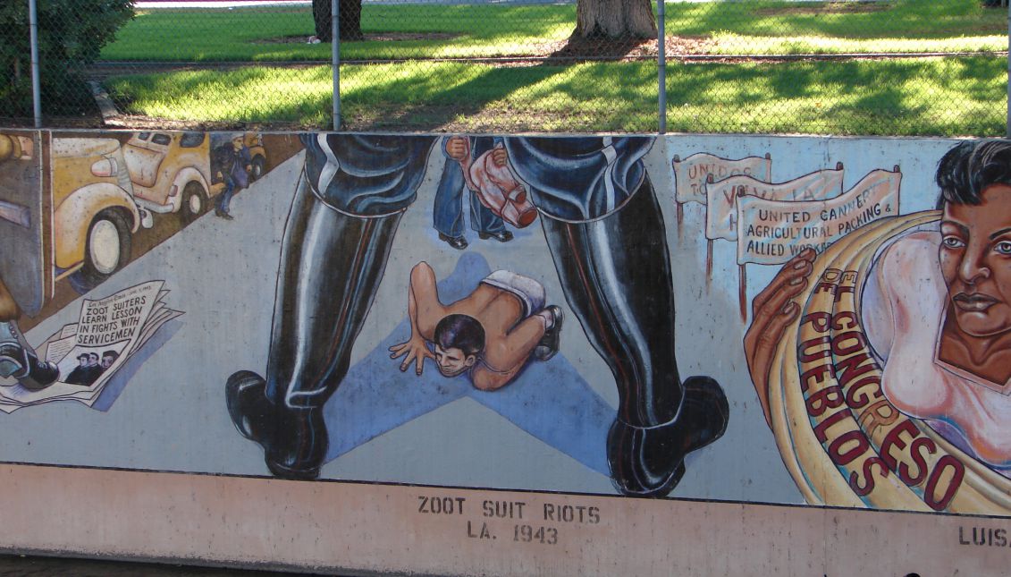 A mural reflects upon the Zoot Suit Riots in Los Angeles, California. Photo: Flickr