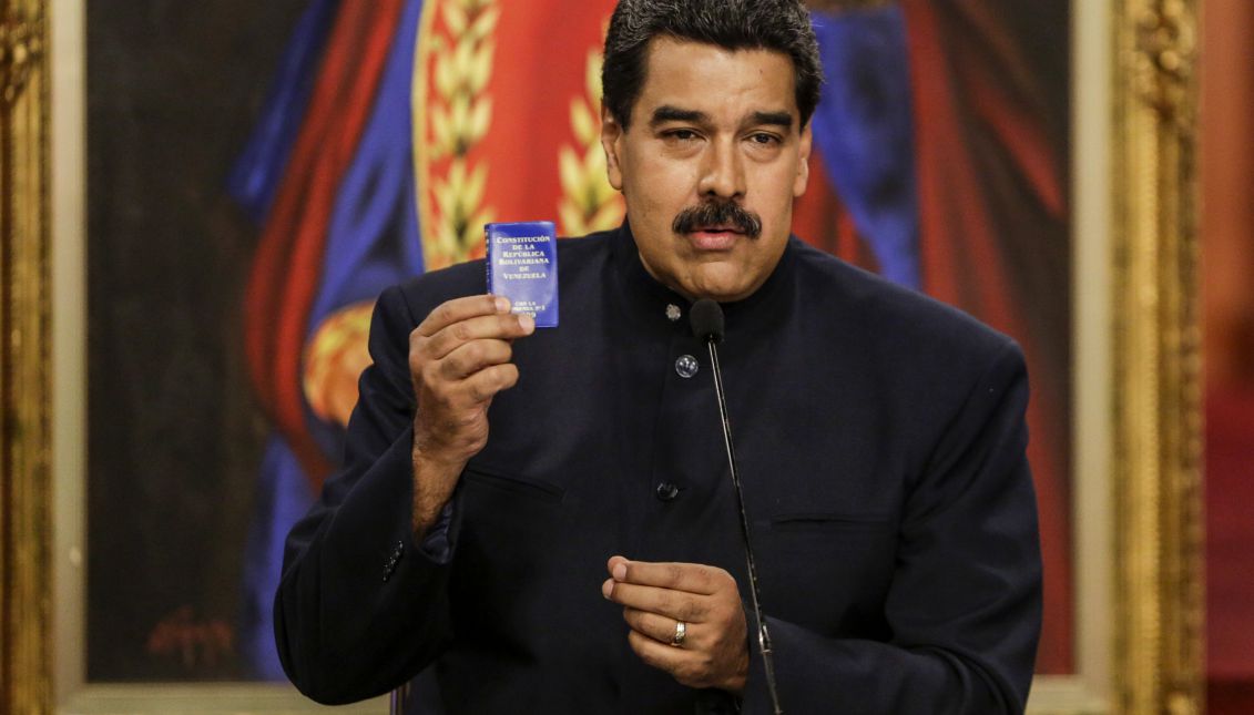 President of Venezuela, Nicolas Maduro, speaks at a press conference with international media at the Miraflores Palace in Caracas, Venezuela, Aug. 2. 2017. EFE/CRISTIAN HERNANDEZ