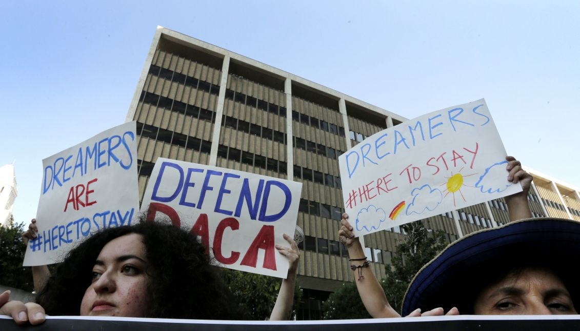 Protesters attend a rally in support of Deferred Action for Childhood Arrivals (DACA) at the Edward Roybal Federal Building in downtown Los Angeles, California, USA Sept. 1, 2017. EPA-EFE/PAUL BUCK