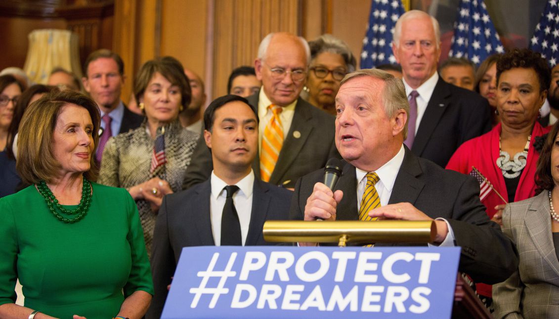 US Representative Dick Durbin from Illinois speaks at a press conference on deferred Action For Childhood Arrivals Program on Capitol Hill in Washington ,DC, USA, Sept. 6, 2017. EPA-EFE/TASOS KATOPODIS