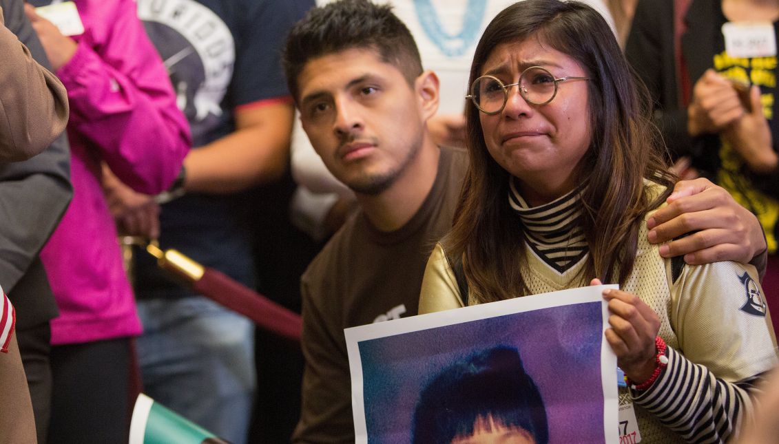 Dreamers Jario Reyes, 25 of Rogers, Arkansas and Karen Caudillo, 21 of Orlando, Florida attends a press conference on deferred Action For Childhood Arrivals Program on Capitol Hill in Washington ,DC, USA, Sept. 6, 2017. EPA-EFE/TASOS KATOPODIS