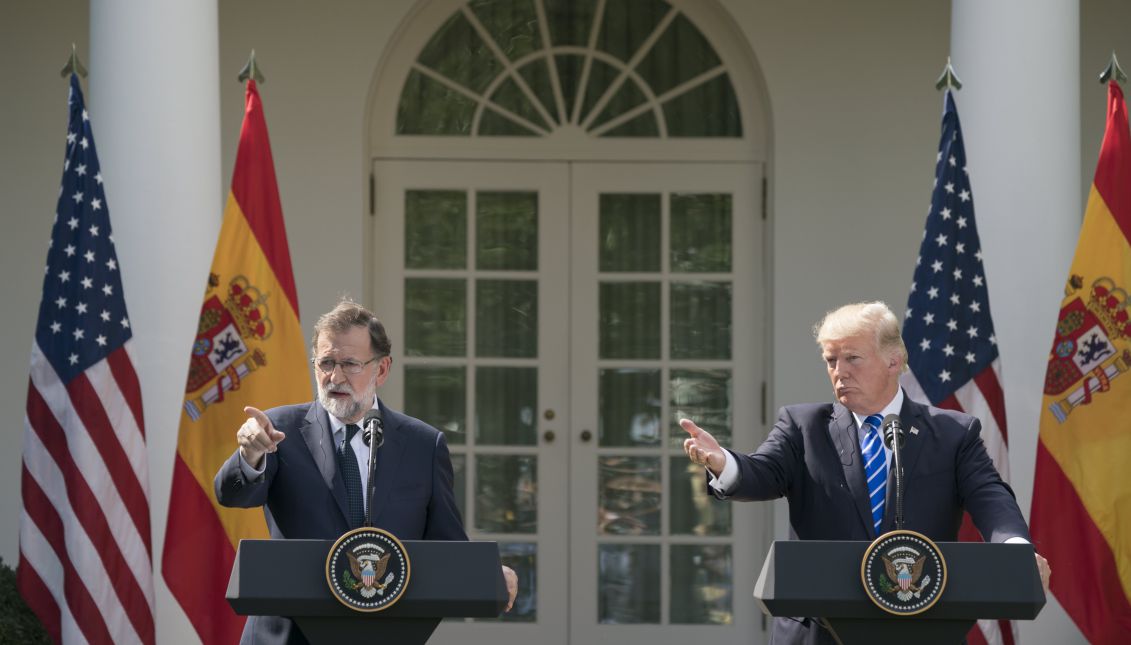 US President Donald J. Trump and Spanish Prime Minister Mariano Rajoy hold a joint press conference in the Rose Garden of the White House in Washington, DC, USA, Sept. 26, 2017. EPA-EFE/MICHAEL REYNOLDS