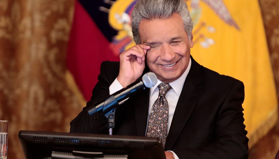 Ecuadorian president Lenin Moreno, speaks during a meeting with the media, at the Government Palace, in Quito, Ecuador, on Oct. 4, 2017, where announced that a mission of the International Monetary Fund will visit the country. EPA-EFE/Jose Jacome
