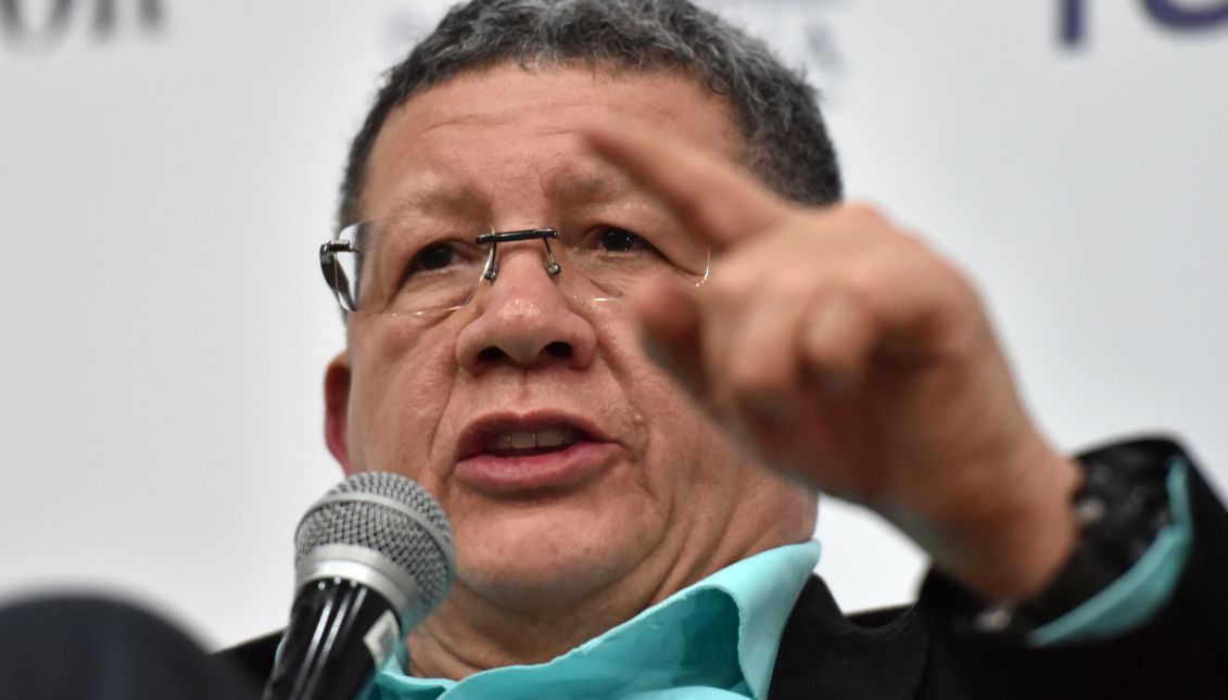 Former member of the secretariat of the Revolutionary Armed Forces of Colombia (FARC) Jorge Torres Victoria, also known as 'Pablo Catatumbo', participates in a forum titled 'Truth and Justice, Keys to Reconciliation' at the Universidad Javeriana in Cali, Colombia, Oct. 9, 2017. EPA-EFE/ERNESTO GUZMAN JR
