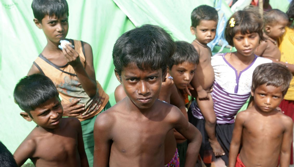 Rohingya refugee children in a makeshift camp at the beach at the Myanmar-Bangladesh border near the town of Maungsaw, Rakhine State, western Myanmar, 12 November 2017. EPA-EFE FILE/HEIN HTET