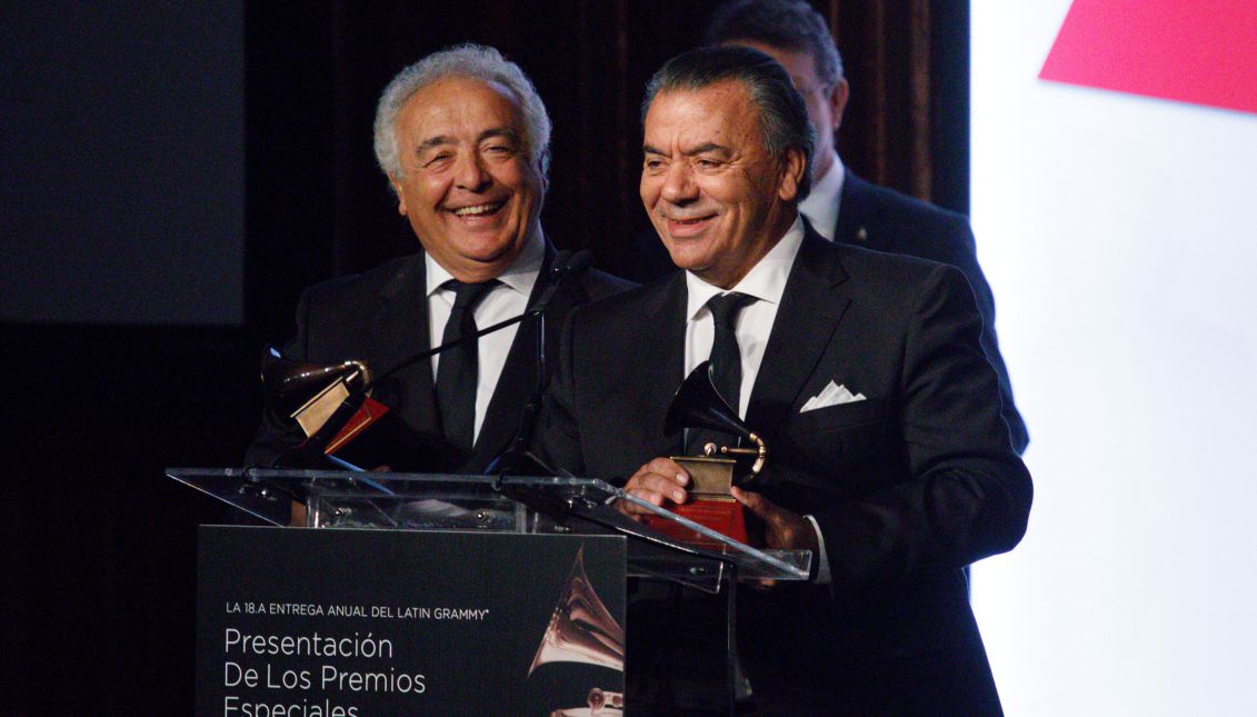 Lifetime Achievement Award winners Antonio Romero Monge (L) and Rafael Ruiz Perdigones accept their award at the Latin Recording Academy's 2017 Special Merit Awards Ceremony in Las Vegas, Nevada, USA, 15 November 2017. EPA-EFE/EUGENE GARCIA