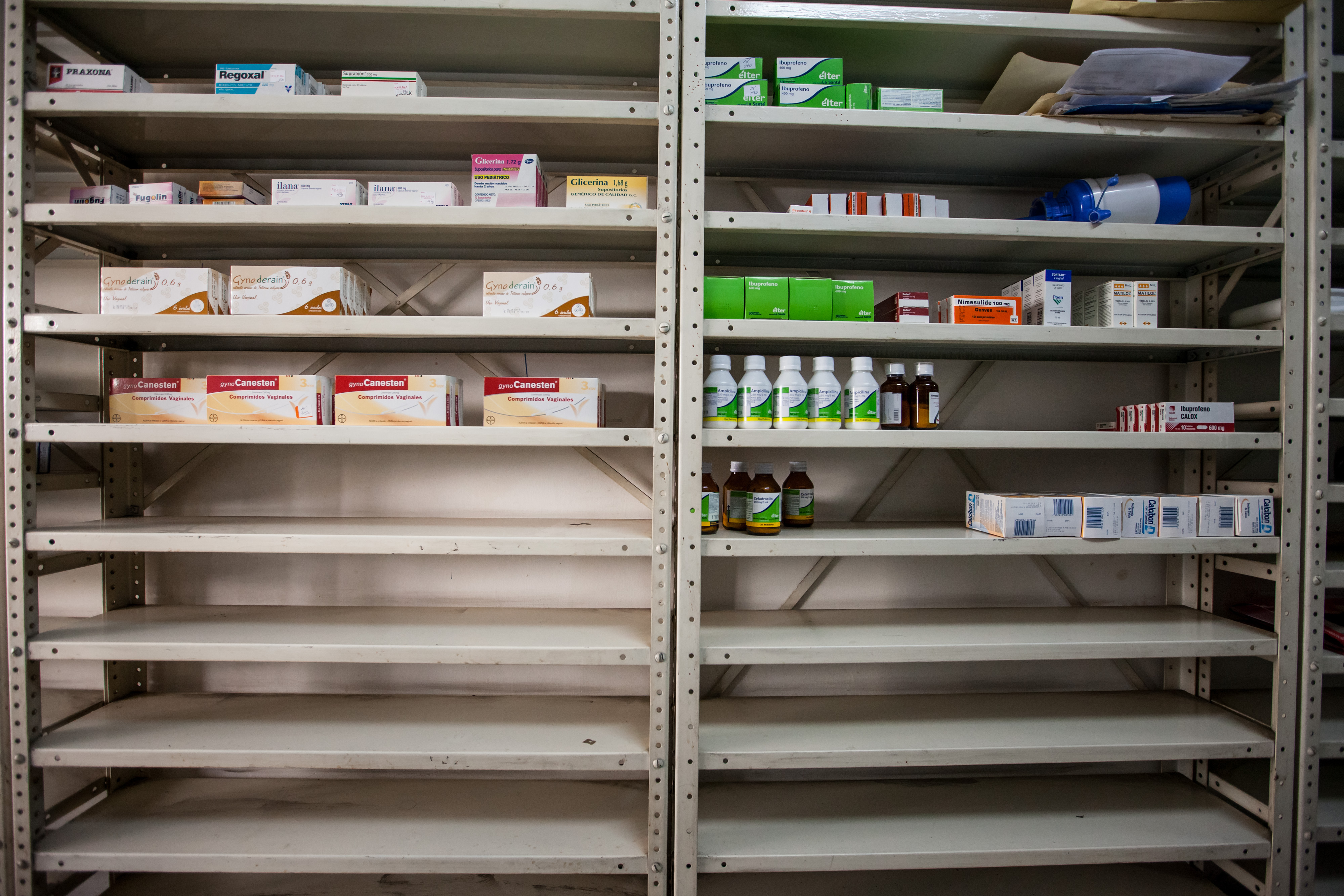 View of a medicine cabinet at a drugstore in Caracas, Venezuela on Apr. 14, 2016.