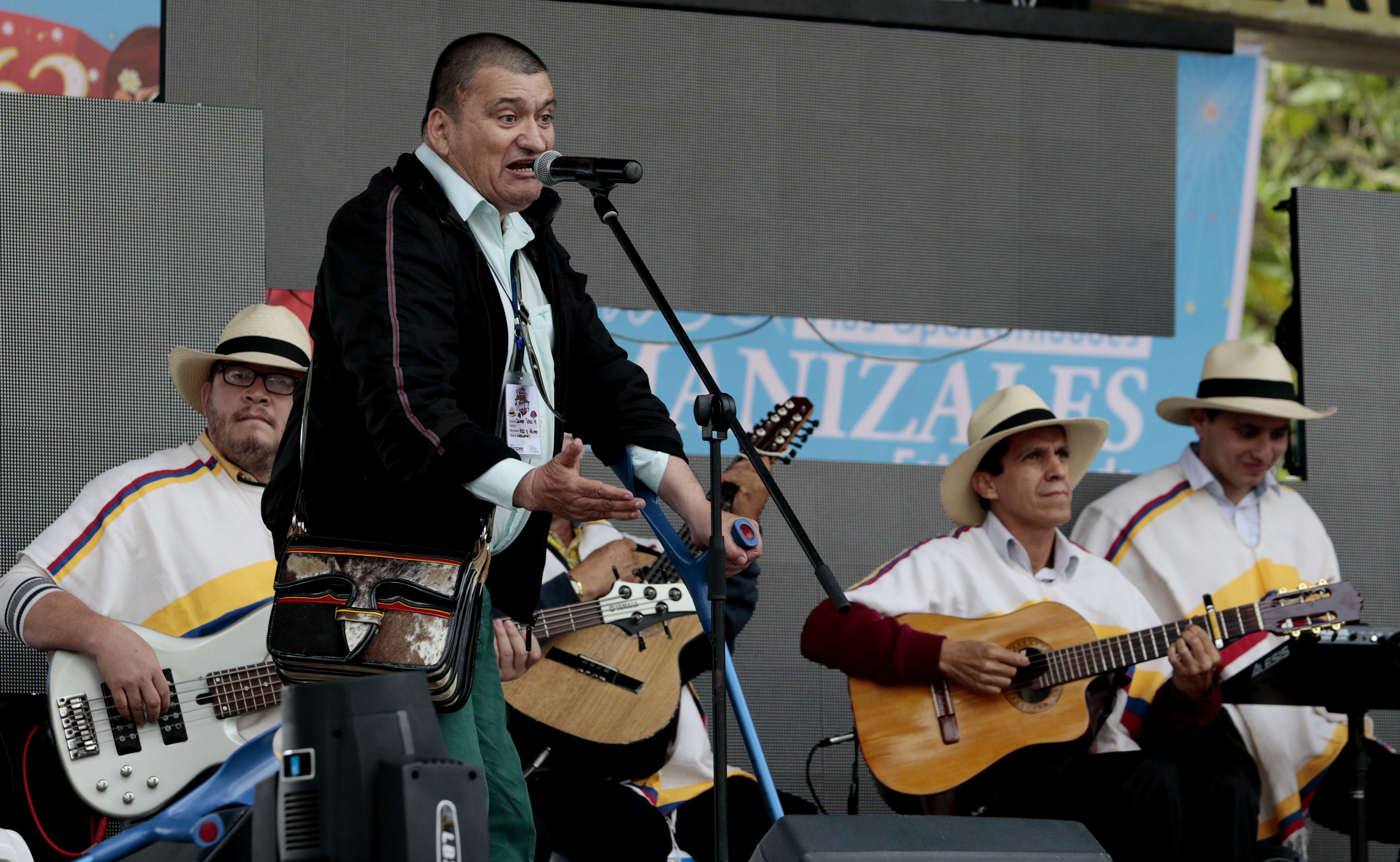 A man takes part in a trova competition on Jan. 13, 2018, during the Manizales Fair, a Spanish-inspired festival in central Colombia that ran from Jan. 6 to Jan. 14.
