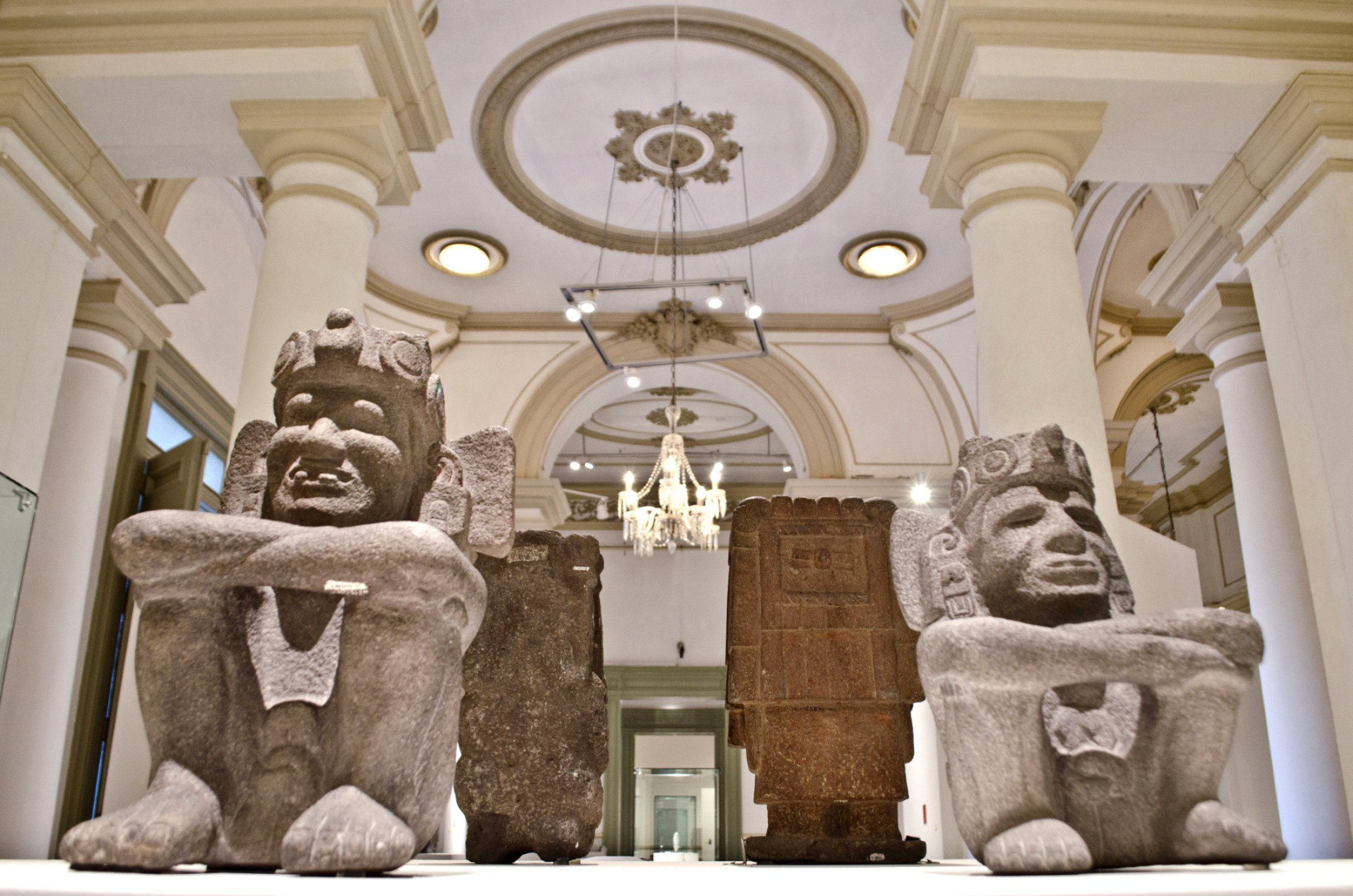 Photo provided by Mexico's National Anthropology and History Institute (INAH) on Jan. 26, 2018 showing some of the pieces exhibited at the exposition "Mexicas, Elegidos del Sol" (Mexicas, Chosen by the Sun) at the Canton Palace Regional Museum in Yucatan, Mexico, Jan. 25, 2018
