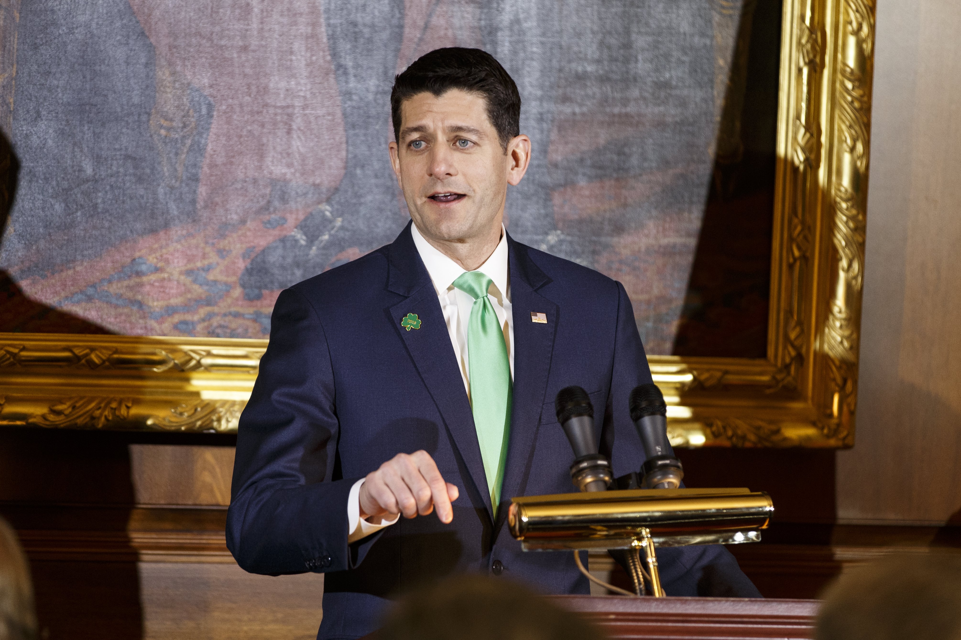 U.S. Speaker of the House of Representatives Paul Ryan, Republican of Wisconsin, speaks at the Friends of Ireland luncheon at the United States Capitol in Washington, DC, USA, March 15, 2018. EPA-EFE FILE/ALEX EDELMAN / POOL
