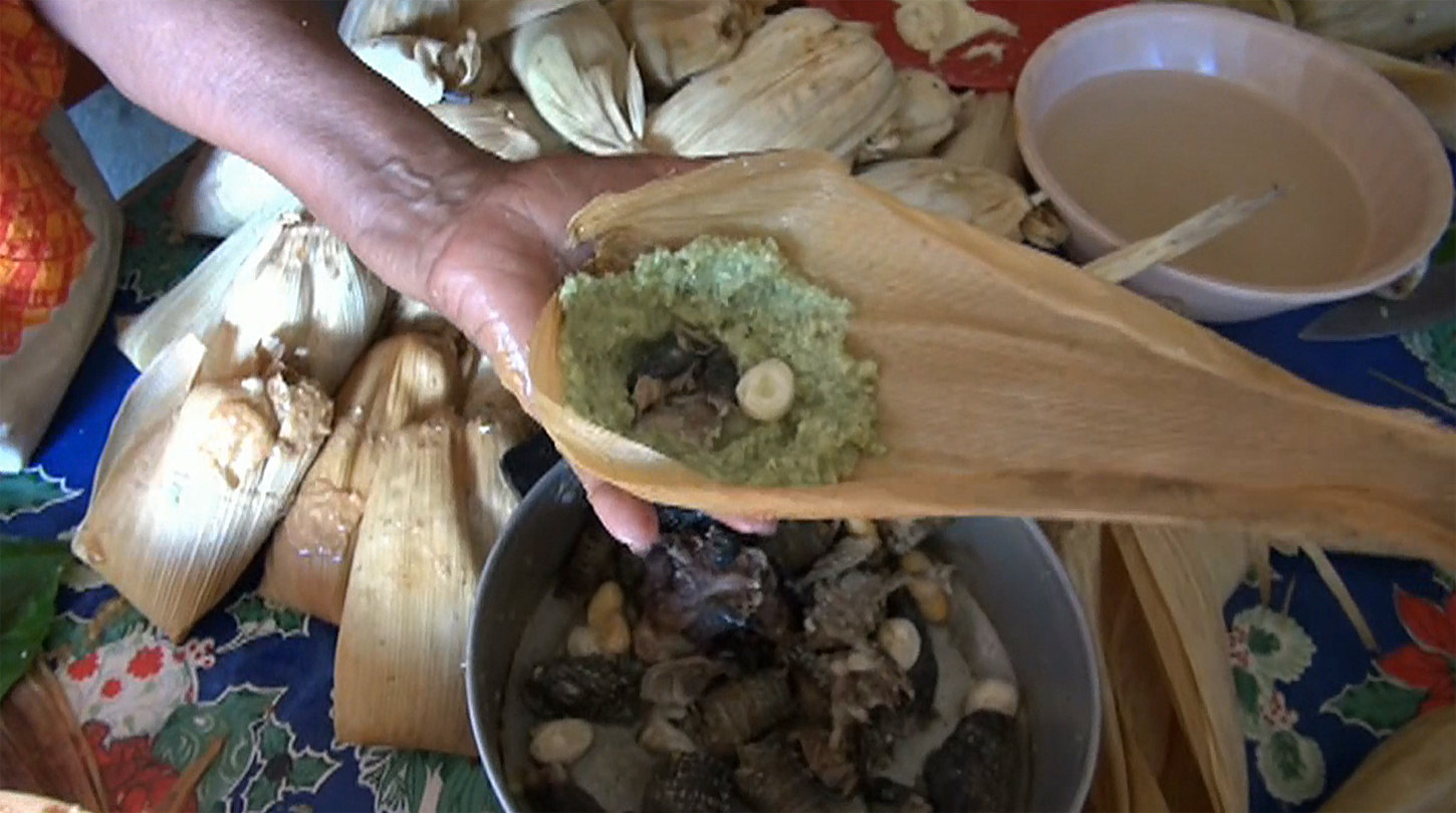 Screen grab from a video provided on March 29, 2018, showing an iguana tamale in Juchitan, Oaxaca state, Mexico, March 25, 2018. EPA-EFE/Pedro Rasgado
