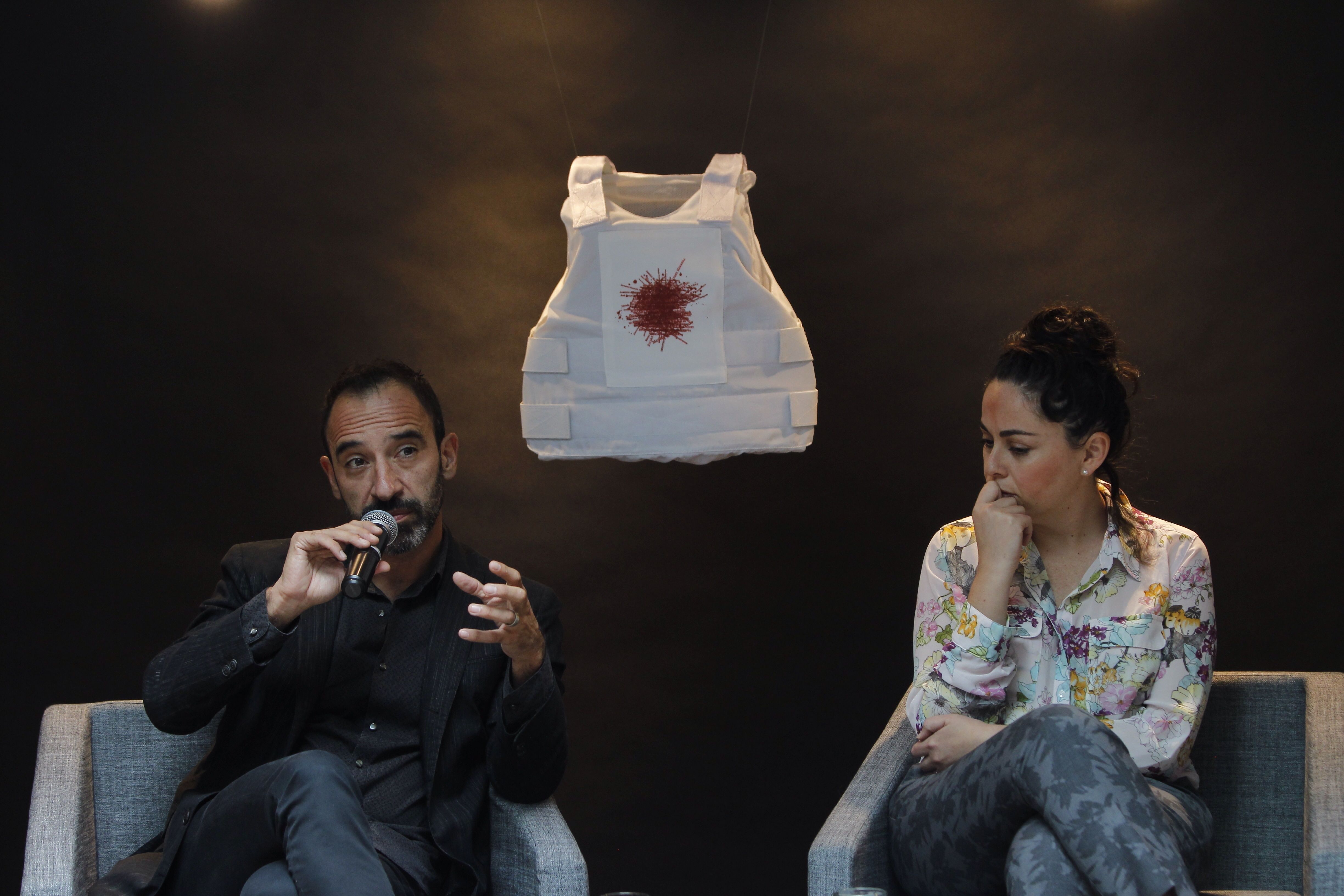 Ana Cristina Ruelas (R), head of the press freedom group Article 19, and Manuel Camacho, president of La Doblevida public relations agency, speak during a press conference in Mexico City, Mexico, June 6, 2018. EPA-EFE/Sashenka Gutierrez