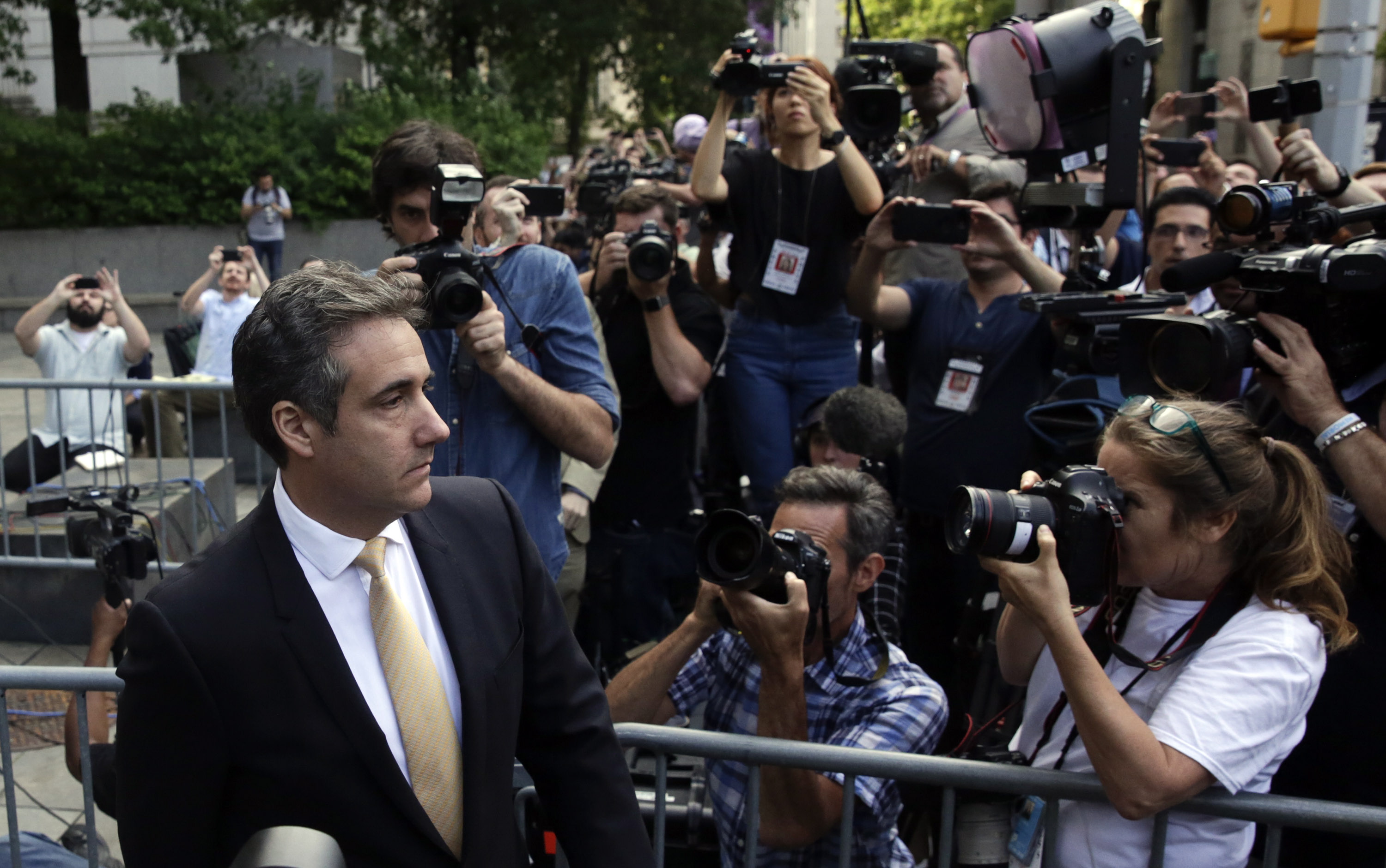 Michael Cohen (L), President Donald Trump's personal attorney leaves following a hearing at United States Federal Court in New York, New York, USA, 21 August 2018. EPA-EFE/JASON SZENES
