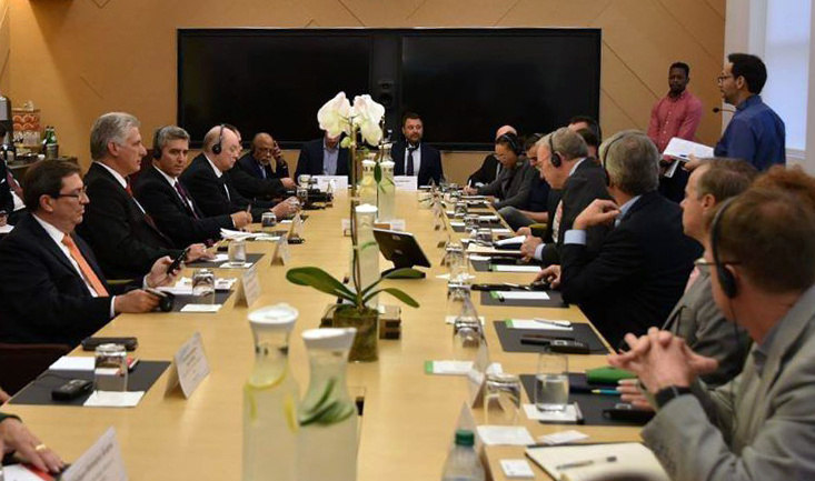 Cuban President Miguel Diaz-Canel meets in New York with executives of the main U.S. technology companies on Sept. 24, 2018. EFE-EPA/Courtesy Revolution Studio