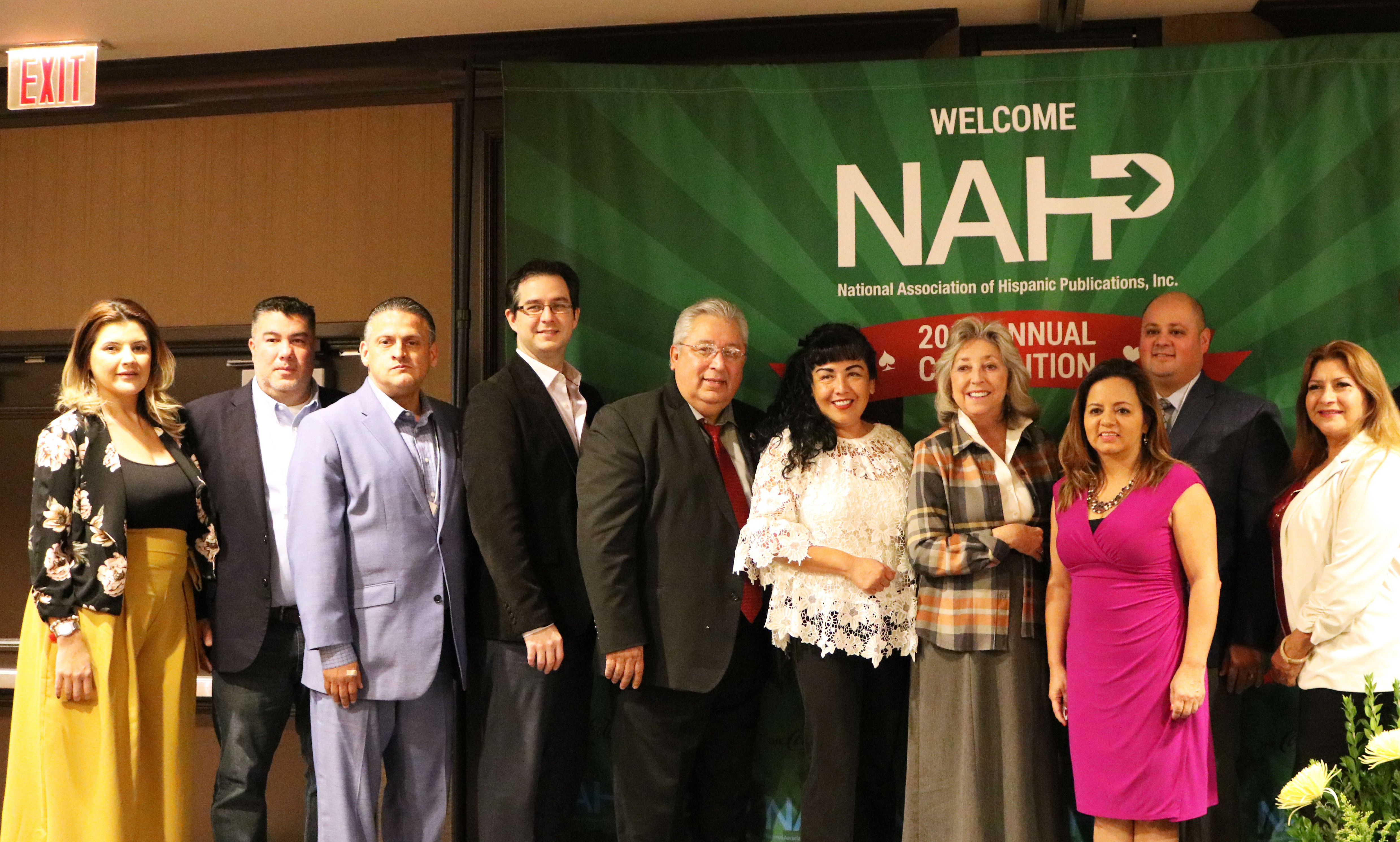 Nevada Congresswoman Dina Titus (4th from left) poses with the board of directors for the National Association of Hispanic Publications at the organization's 37th annual convention in Las Vegas on Oct. 25, 2018. EFE-EPA/Jose M. Pascual