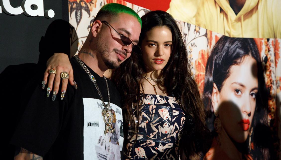 Spanish singer Rosalia (R) poses with Colombian singer J Balvin (L) at the YouTube Music: Latin Music Press Brunch in Las Vegas, Nevada, USA, 14 November 2018. They were preparing to attend the Latin GRAMMY Awards on 15 November. EPA-EFE