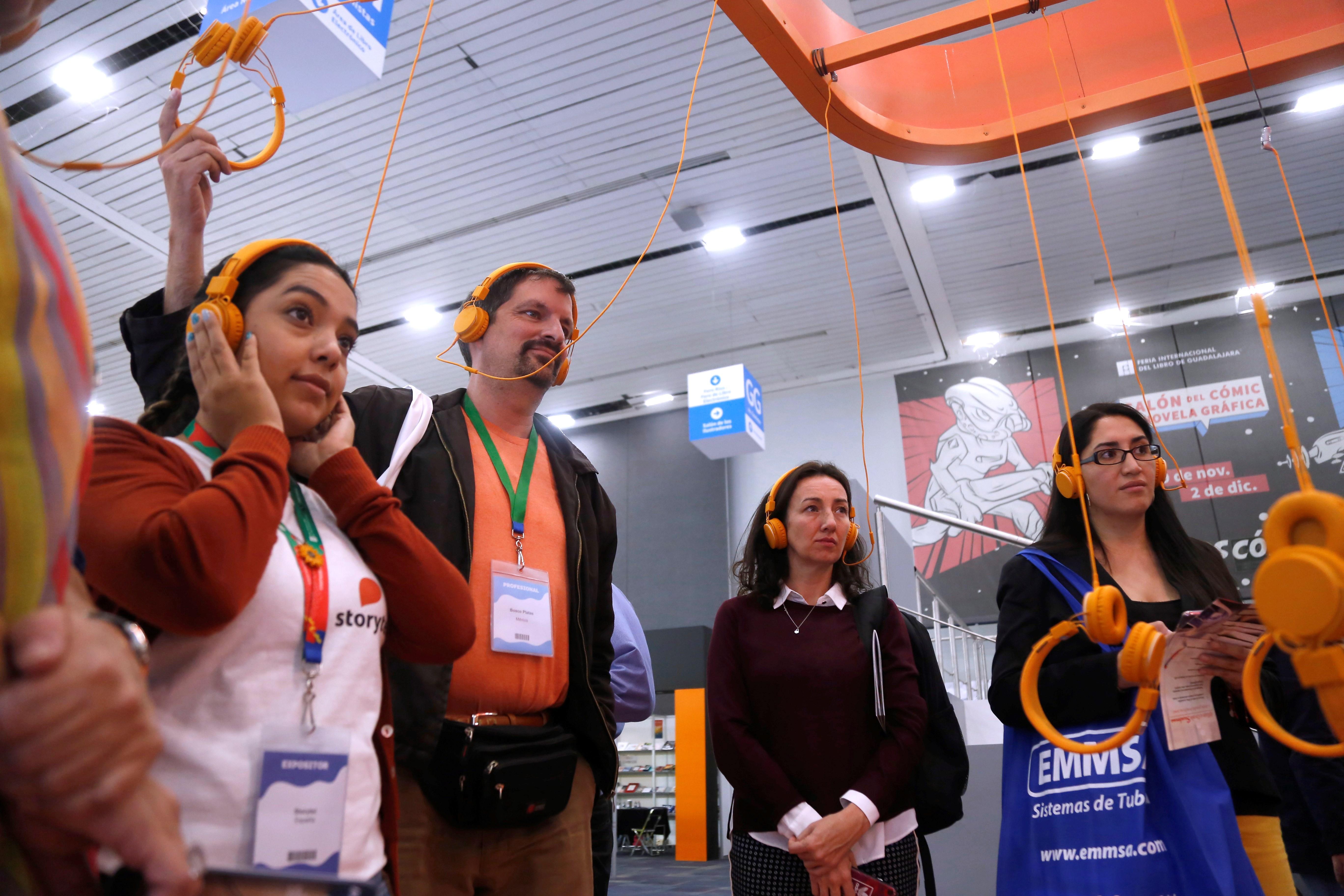 General view of an audiobook booth of the company Storytel during the International Book Fair of Guadalajara (FIL), in Guadalajara, Mexico, 27 November 2018. EPA/EFE/Francisco Guasco