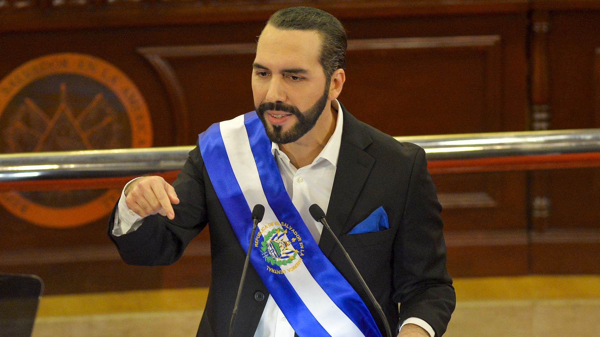 El Salvador's President Nayib Bukele in the Legislative Assembly building in San Salvador, El Salvador, last Tuesday. Photo: Camilo Freedman/Bloomberg via Getty Images.