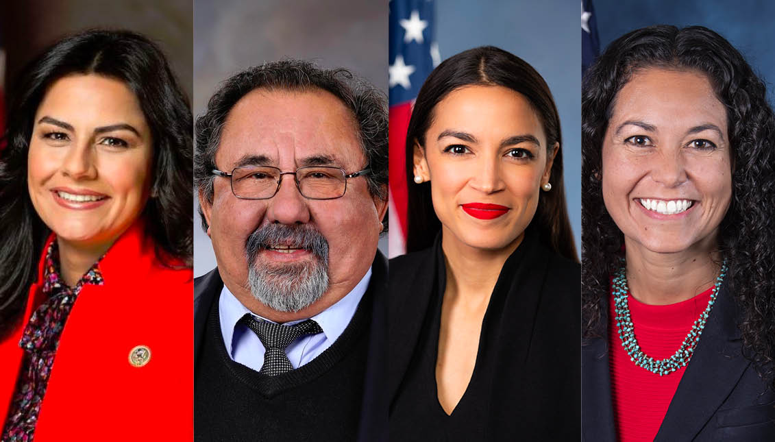 Pictured: Reps. Nanette Barragán, Raúl Grijalva, Alexandria Ocasio-Cortez, Xochitl Torres-Small. Photo: Wikipedia