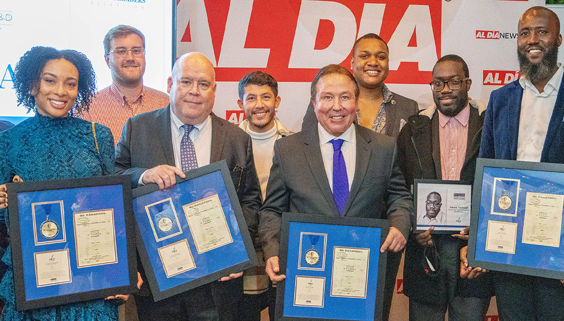 Left to right) Ashley Edwards, Chris Brennan, Dann Cuellar, and Alex Jakana were the 2021 winners of the “El Habanero Medal of Advocacy.”    Peter Fitzpatrick/AL DÍA News