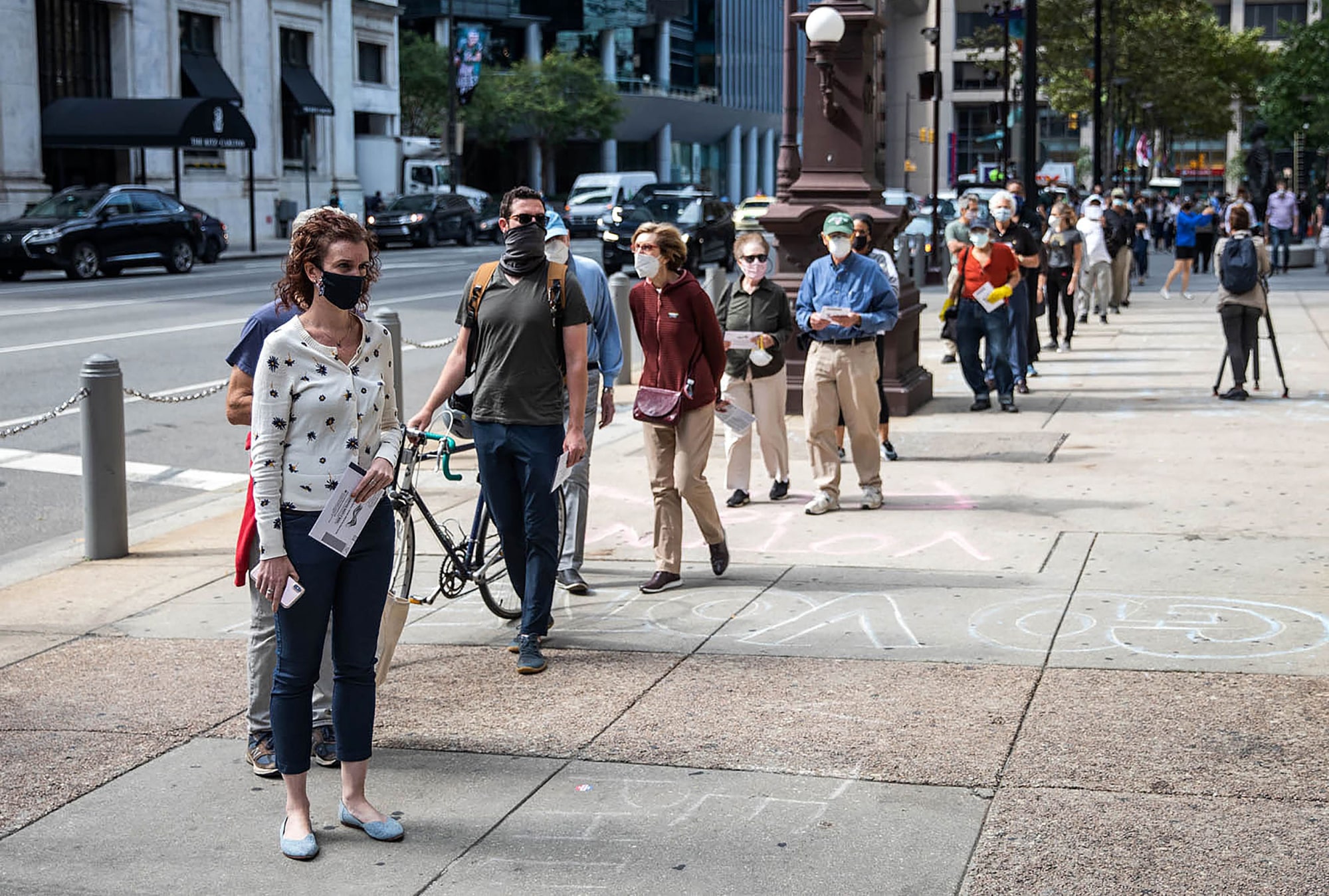 Voters in line to cast their ballots during early voting in Philadelphia on Oct. 7, 2020. Photo: Gabriella Audi / AFP - Getty Images