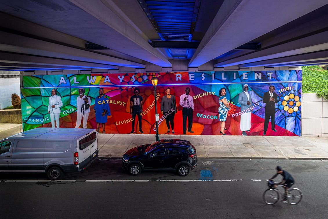 Point of Triangulation by Michelle Jones & Deborah Willis, Philadelphia Mural Arts Program. Located at 21st Street & JFK Boulevard. Photo: Steve Weinik.