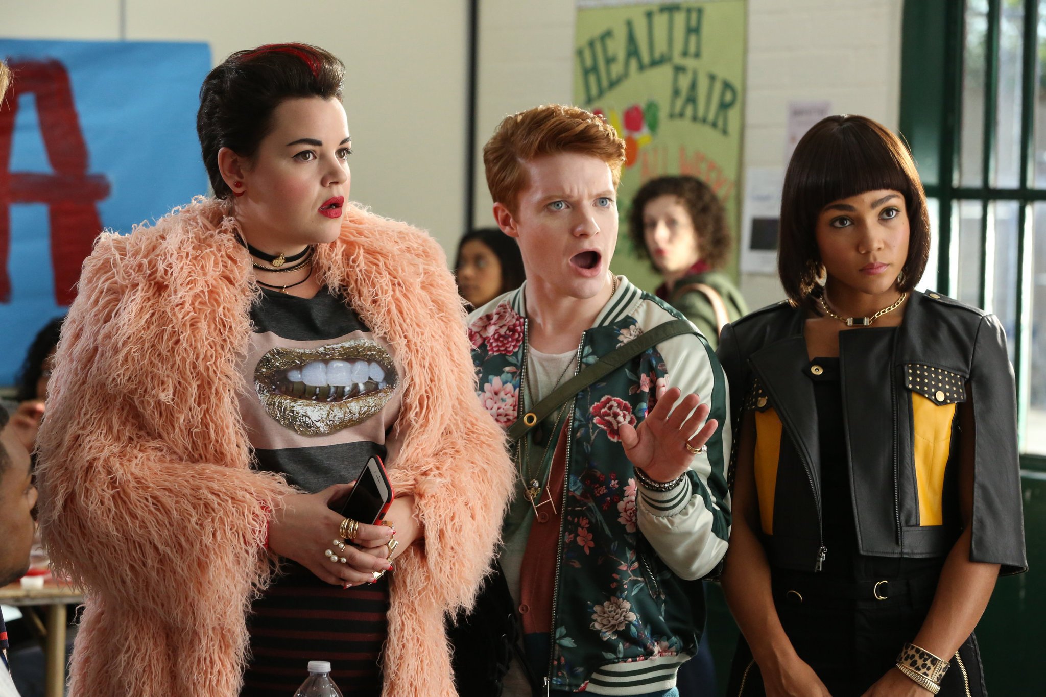 The New Heathers. Melanie Field, Brendan Scannell, Jasmine Mathews. Copyright Paramount Network. 