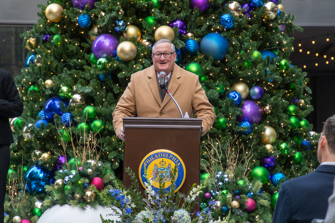 Philadelphia Mayor Jim Kenney rings in the Philadelphia holiday experience in 2021. Photo: Albert Lee/City of Philadelphia