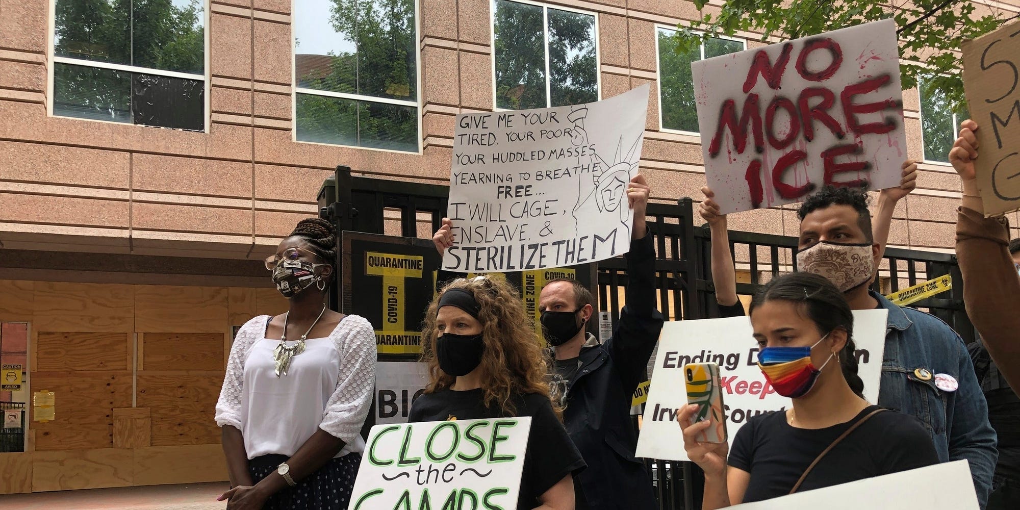 In this Tuesday, Sept. 15, 2020, file photo, Dawn Wooten, left, a nurse at Irwin County Detention Center in Ocilla, Georgia, speaks at a news conference in Atlanta protesting conditions at the immigration jail. AP Photo/Jeff Amy 
