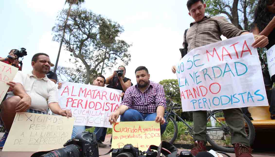 Journalists are protesting the murder of three of their comrades, in Guadalajara (Mexico) in 2017: Miroslava Breach (Chihuahua), Ricardo Monluí (Veracruz) and Cecilio Pineda (Guerrero). EFE