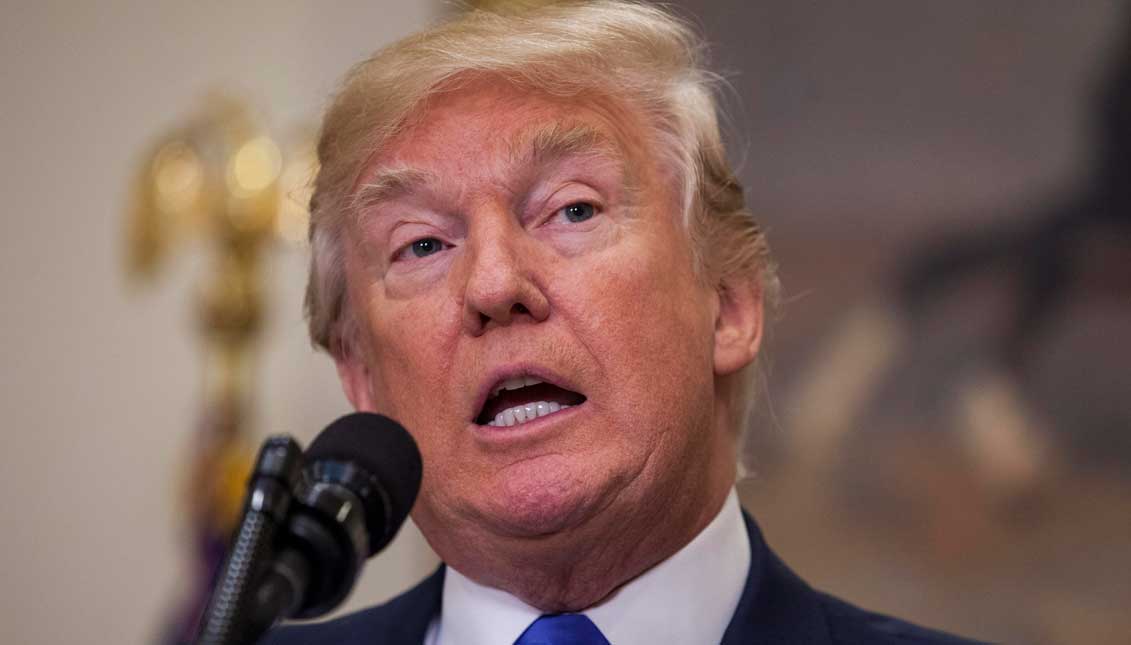 US President Donald J. Trump shown announcing the introduction of the Reforming American Immigration for Strong Employment (RAISE) Act in the Roosevelt Room at the White House in Washington DC, USA. EFE
