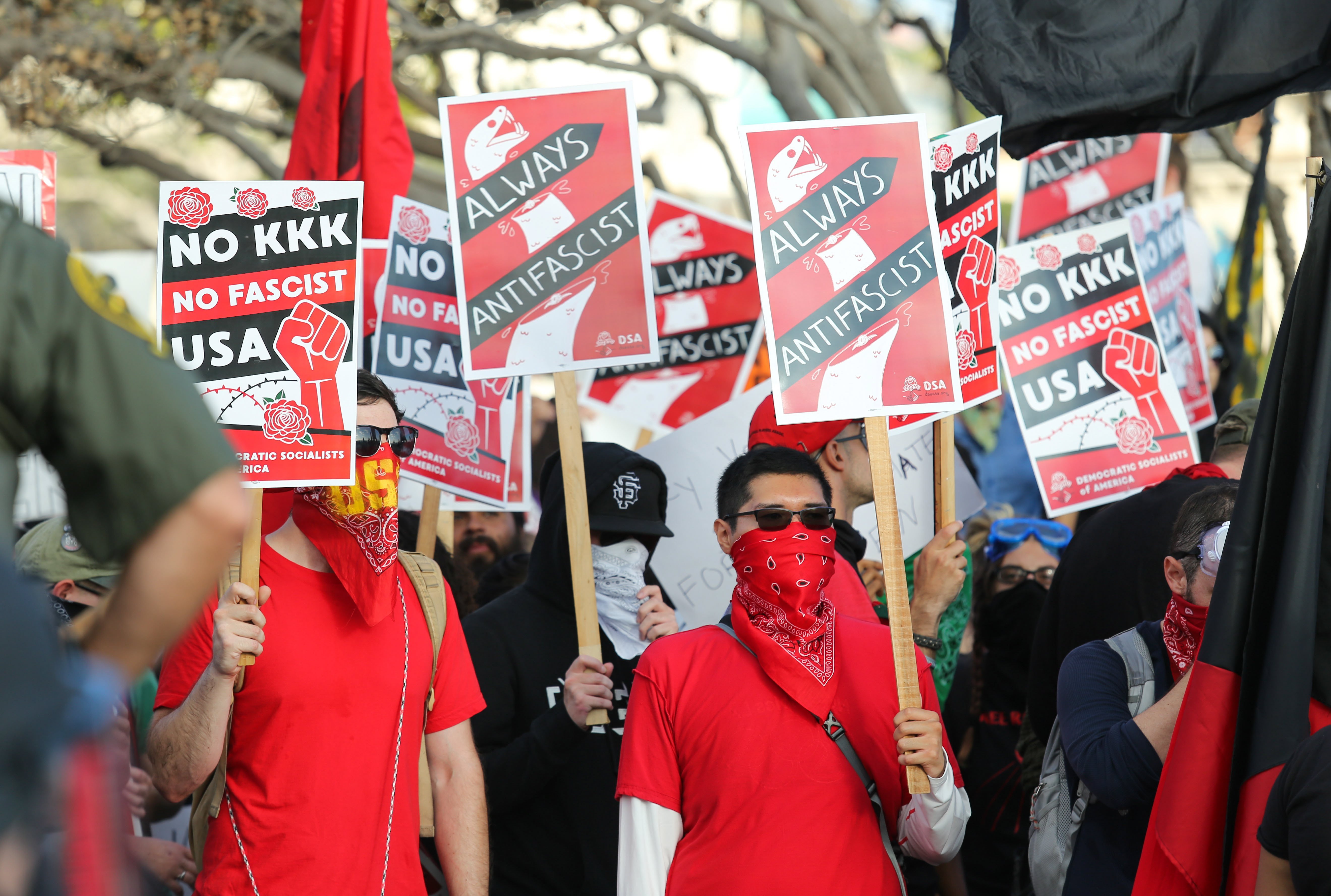 Anti-fascists gather to protest white nationalism. 