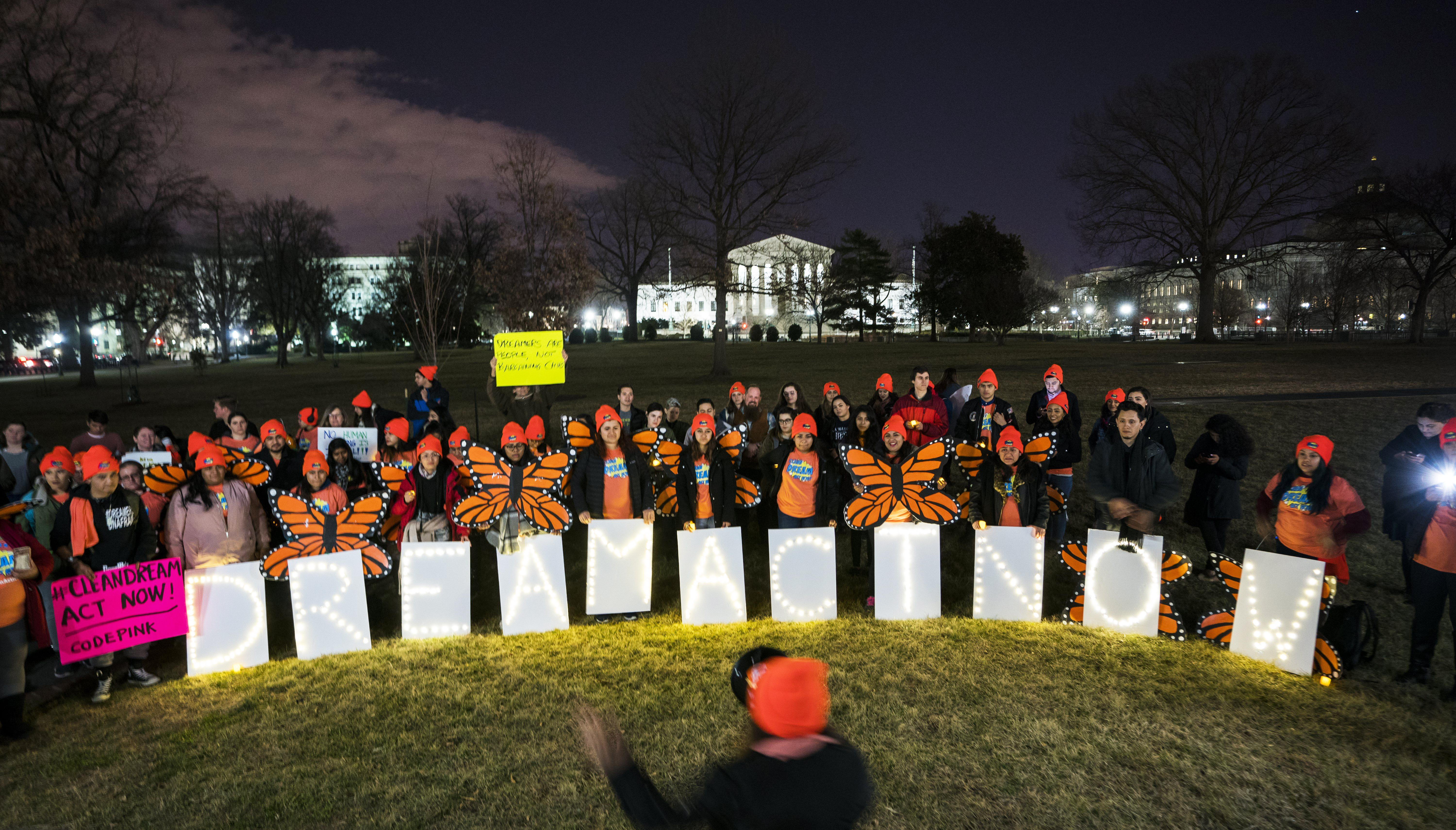  Supporters of Dreamers and DACA (Deferred Action for Childhood Arrivals) gather outside the US Capitol as lawmakers continue to negotiate an end to the government shutdown in the US Capitol in Washington, DC, USA