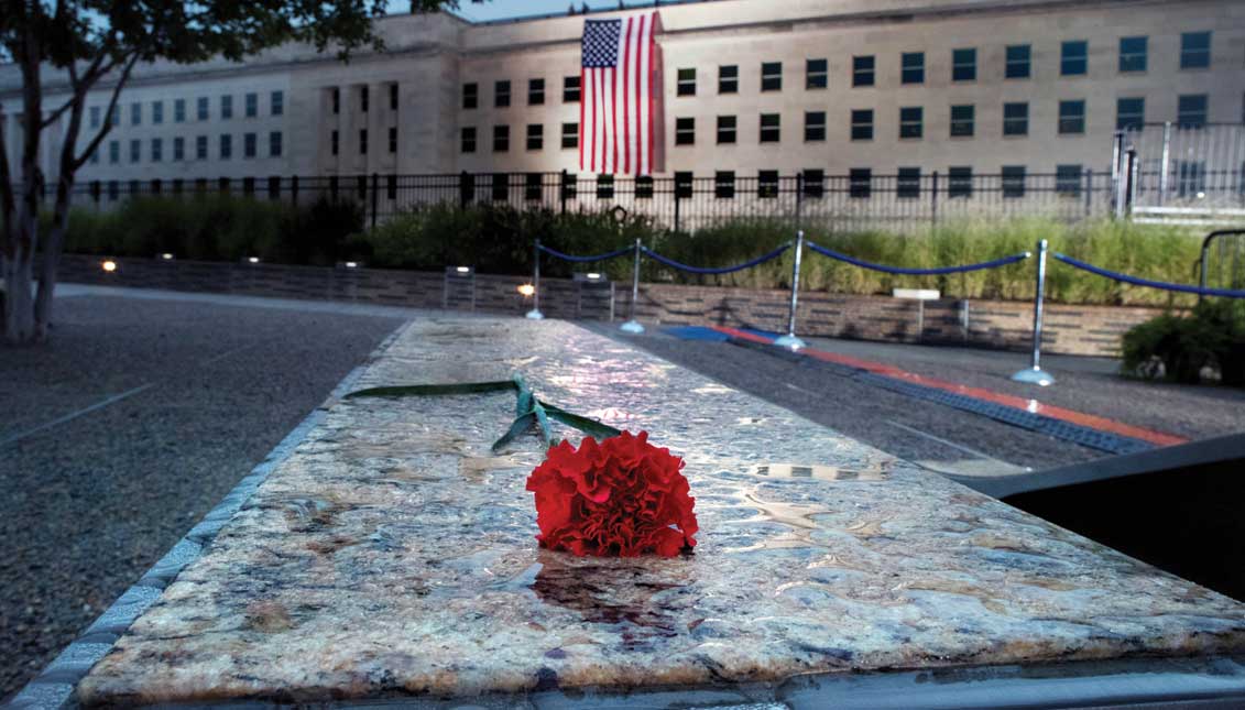 A view of the monument erected for the victims in the Pentagon during the dawn that marks the seventeenth anniversary of the 2001 attack in Arlington, Virginia. EFE
