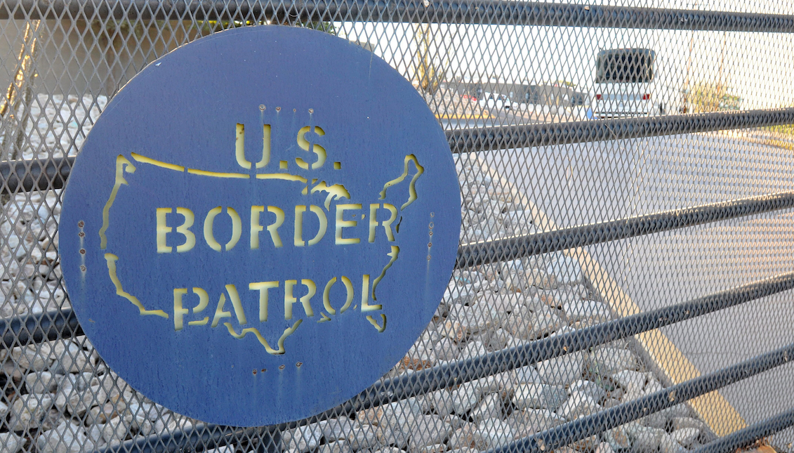 The US Border Patrol sign is seen on a fence at the border area in Nogales city in Santa Cruz County, Arizona, USA, 10 June 2014. EPA/JOSE MUNOZ
