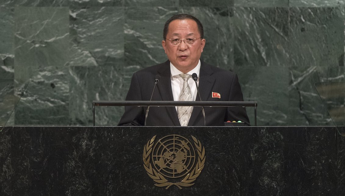 A handout photo made available by the United Nations shows North Korean Minister for Foreign Affairs Ri Yong Ho speaking during the General Debate of the 72nd United Nations General Assembly at UN headquarters in New York, New York, USA, 23 September 2017.