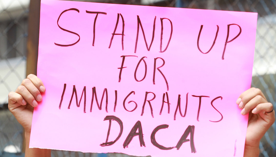 Young people are protesting the decision of the US President Donald Trump to end the DACA program on Tuesday, September 5, 2017, in front of the US embassy in Mexico City. EFE / Mario Guzmán