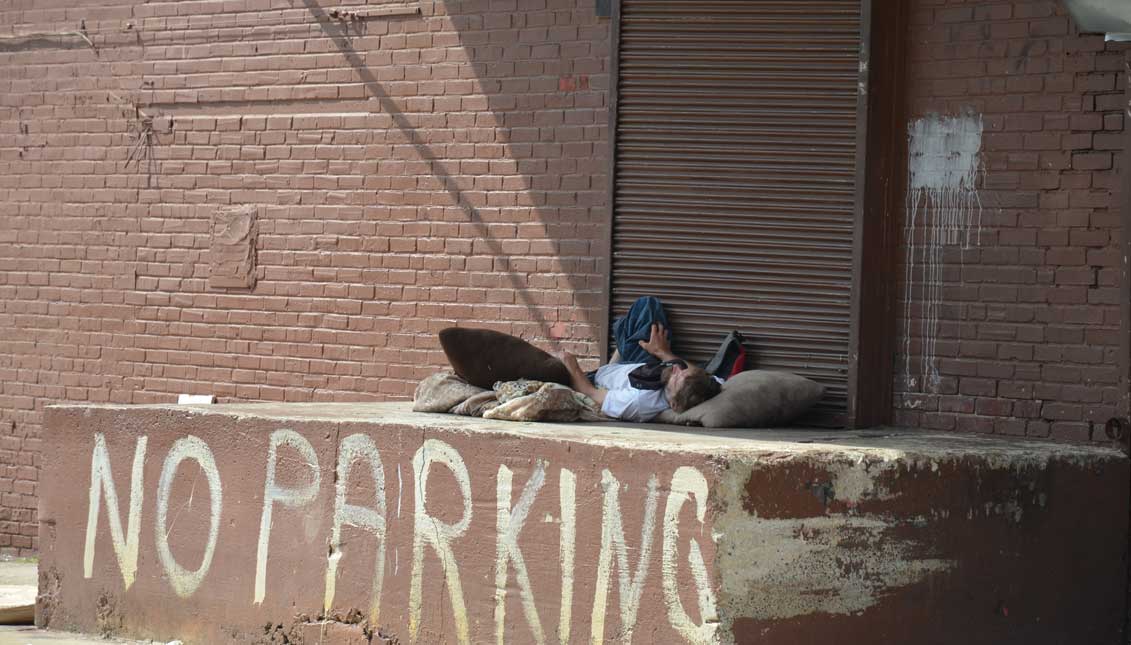 'Bedroom' for a man in Philadelphia's West Kensington community where festering structural impoverishment sparks social ills like rampant drug sales. LBW Photo