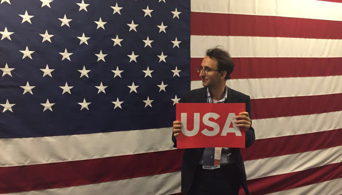 Photo of Marc Bassets - former head of the El Pais delegation in Washington DC – as he leaves the Democratic National Congress (DNC) in Philadelphia. August 2016. Photo: M.B