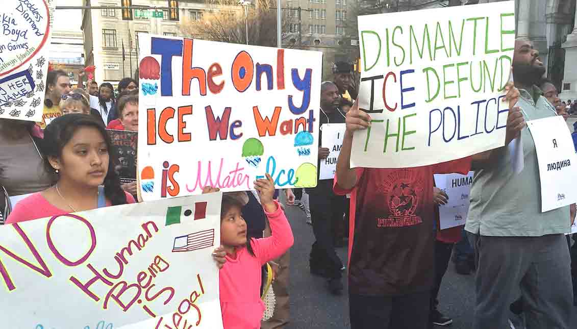 4/4 protestors march around City Hall in Center City Philadelphia. LBWPhoto
