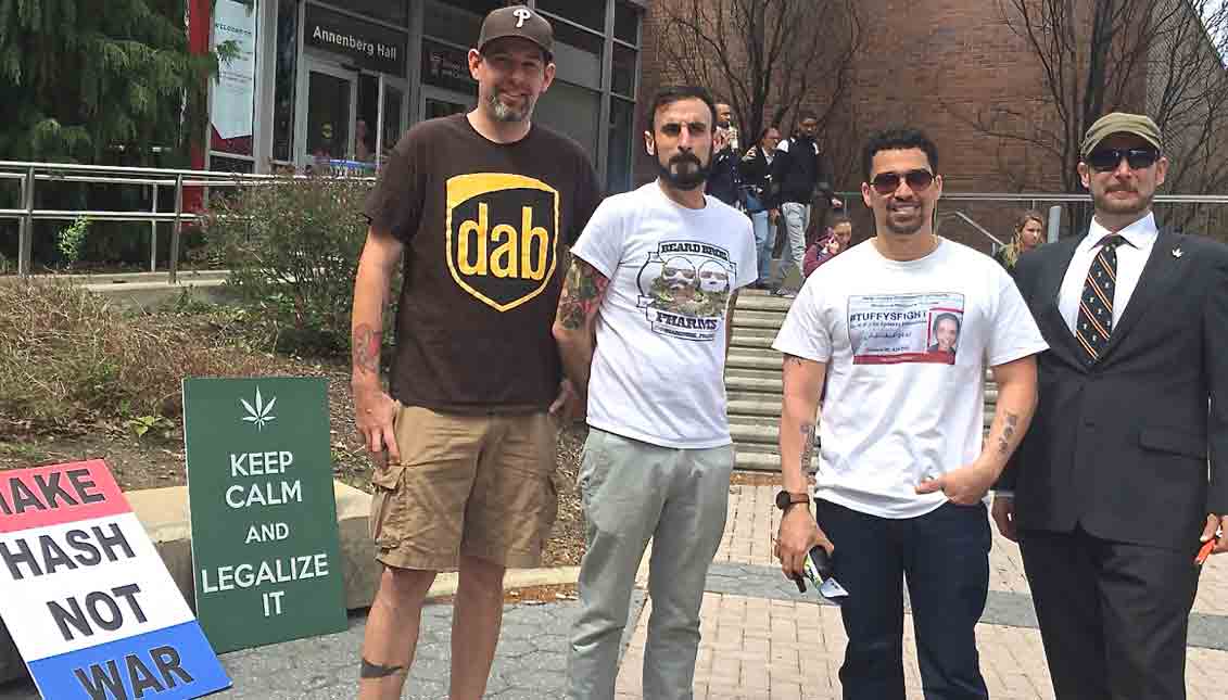 Marijuana legalization activists Mike Whiter, N.A. Poe and Chris Goldstein, philly.com marijuana columnist and co-instructor of Temple's Marijuana And The News class. LBWPhoto
