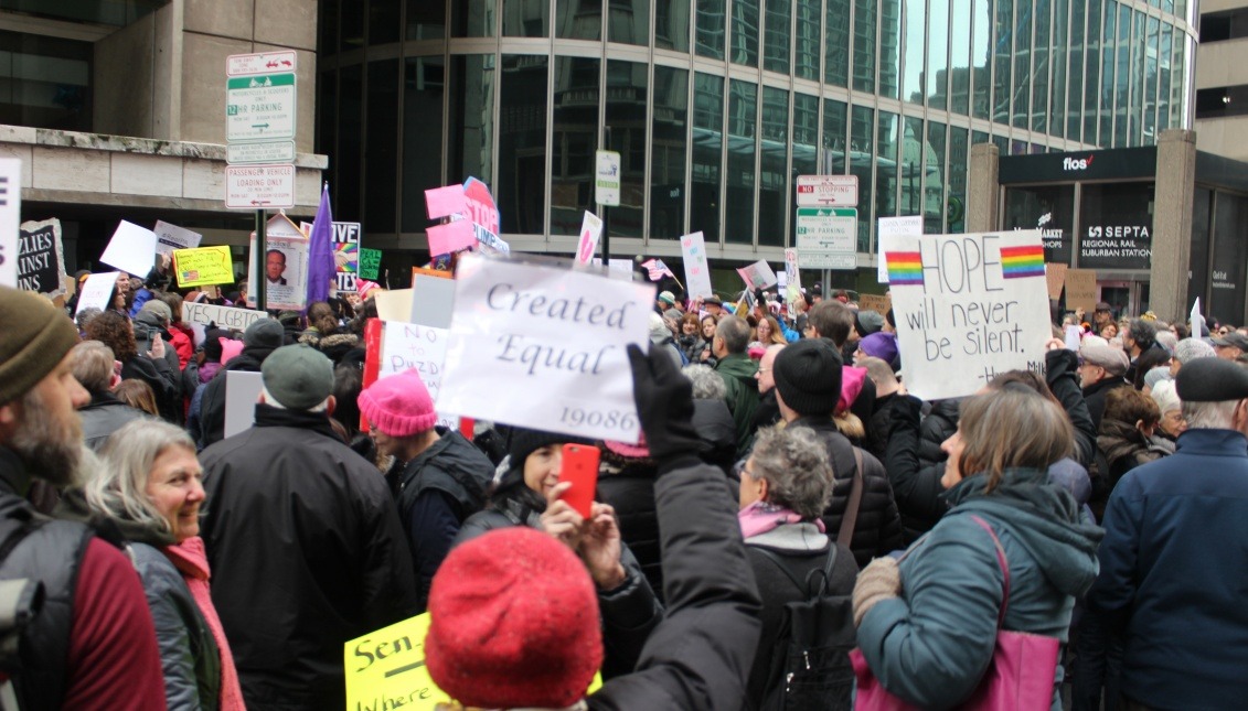 Tuesday's with Toomey protest outside of Senator Pat Toomey's former office.