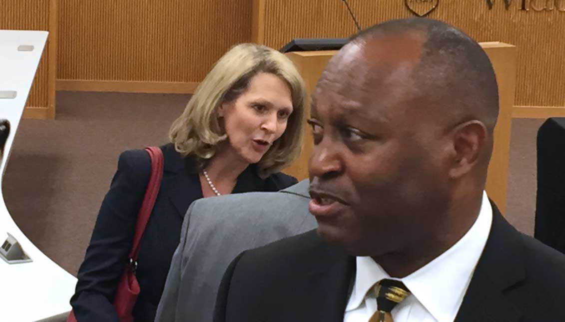 Candidates for the Supreme Court of Pennsylvania, Judge Dwayne Woodruff (center) and Justice Sallie Mundy (rear). Voters will select judges for the Supreme Court, statewide appellate courts and Philadelphia City courts in the November 7th election next week. LBWPhoto