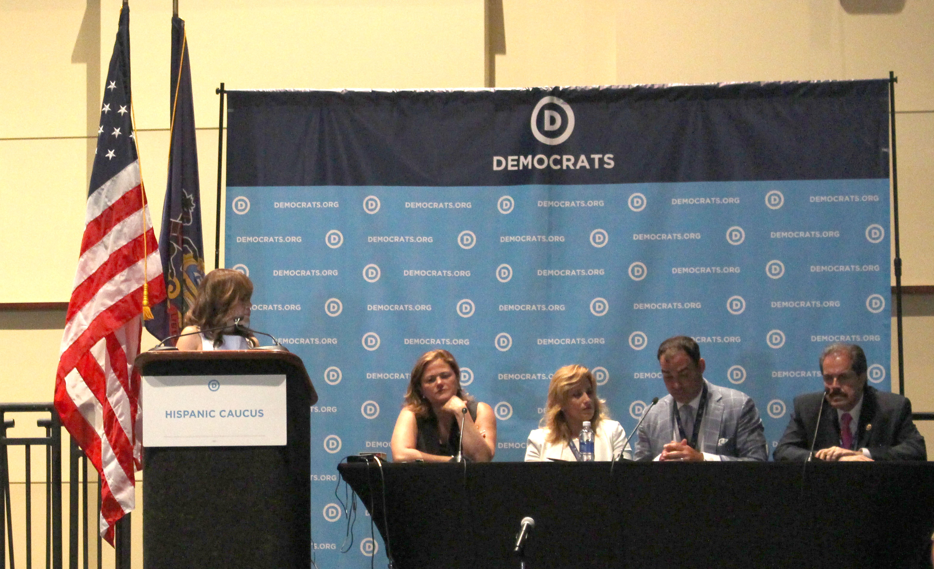 Rosie Perez moderating the Puerto Rico Panel at the DNC Hispanic Caucus
