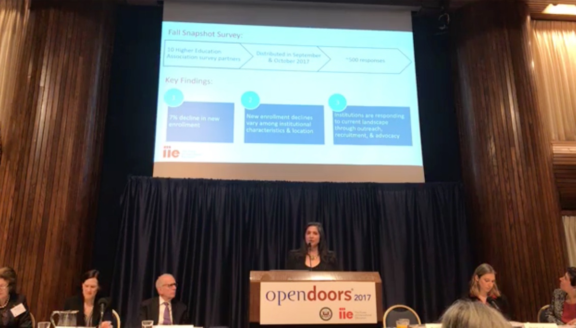 Rajika Bhandari, del Institute of International Education (IIE). Pantallazo tomado de la presentación del informe Open Doors Data 2017 este lunes en Nueva York. 